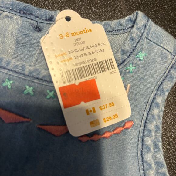 NWT Gymboree Baby Denim Blue Dress Embroidered Aztec 3-6 Months Girls - Picture 2 of 5